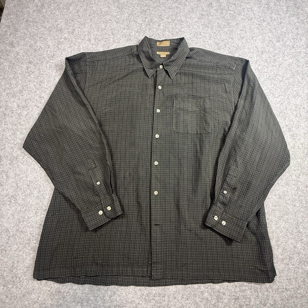 Cutter & Buck Mens XXL 100% Silk Black Gray Plaid Long Sleeve Button Shirt 2XL